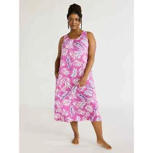 JOYSPUN MIDI SLEEVELESS NIGHTGOWN OR LOUNGE DRESS PINK FLORAL POCKETS 2X - Picture 1 of 6