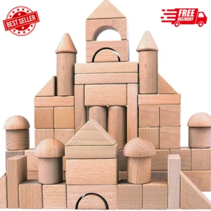 Wooden Stacker Stacking Learnig Building Blocks Game Set for Kids Natural (80pc) - Picture 1 of 9