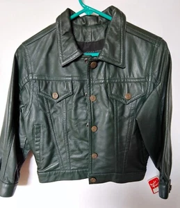 Vintage -SASHI NEW YORK - Boys - Green Leather Jacket - Size 4X - Snap down - Picture 1 of 13