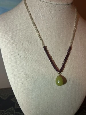 Dainty Beaded Multicolor Necklace With Pale Green Pendant Crystal/Glass? - Image 1 of 4