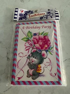 Birthday Party Mouse Floral Colorful Invitations with Envelopes - Set of 8 - Picture 1 of 5
