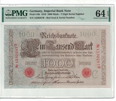 GERMANY 1000 Mark 21.4.1910 Pick# 44b PMG: 64 EPQ Choice UNC. (#PL1296) - Image 1 of 2