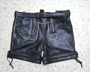 kurze Glattleder Büffelleder Hose Pfadfinder von 44 bis 64 mit Latz Vintage - Bild 1 von 5