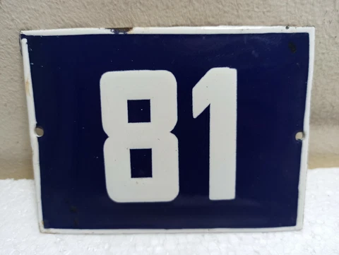 Vintage Enamel Sign Number 81 Blue House Door Street Plate Metal Porcelain Tin Cover