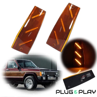 Marcadores laterales verticales delanteros LED completos ámbar amarillo 2 piezas para Jeep 84-96 Cherokee XJ Foto 1 de 4