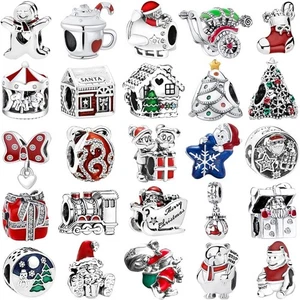 Santa Navidad S925 Plata Dije Cuentas Colgante Cuelga para Pulsera Cadena Brazalete - Imagen 1 de 127