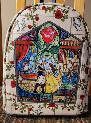 Mini mochila Disney Loungefly Beauty And The Beast vitral nova com etiquetas - Imagem 1 de 3