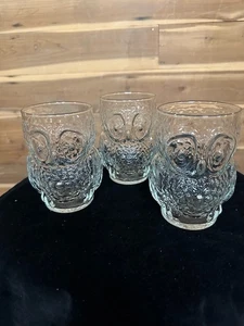 3 Vintage LIBBEY 3-D EULE Gläser 4,75 in Becher/Trink KLAR/Form 70er Jahre - Bild 1 von 6