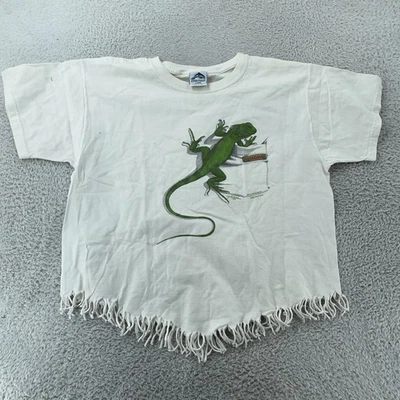 Vintage Iguana Fringe T-Shirt CROP FIT Large Reptile Lizard Art Nature 90s - Image 1 of 4