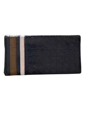 Cartera Larga Salvatore Ferragamo Doble Plegable Cuero Azul Marino Italia Gancini Unisex ($524) Foto 1 de 4