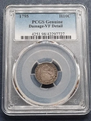 Media moneda de diez centavos 1795 cabello suelto 5c RARA mejor calidad graduada graduación profesional detalle en muy buen estado #92390 Foto 1 de 2