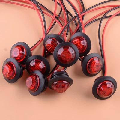 10x 3/4" Red Round Side Marker Indicator Lights LED Button Lamps Truck Trailer - Image 1 of 4