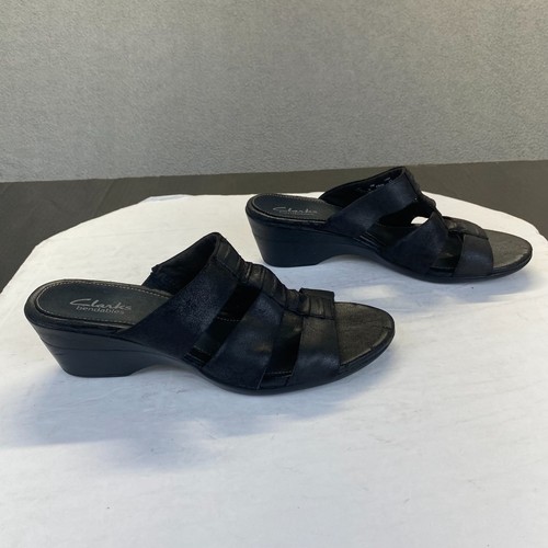 Sandali donna Clarks neri in pelle taglia 7M comodi casual