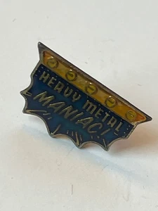 Vintage Blue & Yellow Enamel Heavy Metal Maniac Lapel Hat Pin or Tie Tac - - Picture 1 of 5