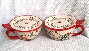 Soup Bowls Christmas - Bowls with Cover Plate -Temptations By Tara -Set of 2 - Picture 1 of 7