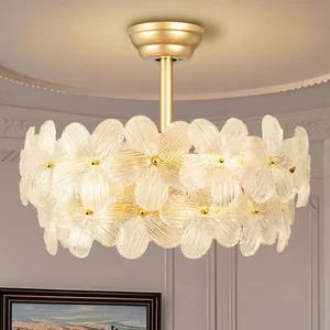 ARISKEEN 22 in. Indoor Gold Glass Flower Ceiling Fan with Light - Picture 1 of 4