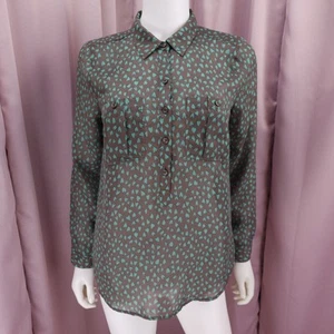 LOFT Ann Taylor Petite Women's Polka Dot Collared Sheer 1/2 Button-Up Top PM - Picture 1 of 7
