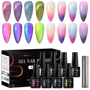 8pcs Gel Nail Polish Set, Soak off UV LED Lamp Gel Nail Polish Cat Eye Set Ho... - Picture 1 of 8