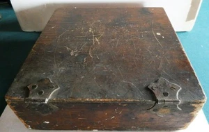 Antique Primitive 10x10x4" Wooden Lidded Box-9 Compartments-Ornate Copper Hinges - Picture 1 of 8