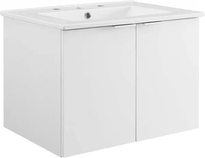 Maybelle 24 Zoll moderner Wandmontage Badezimmer Waschtisch mit Keramik Waschbeckenplatte, weiß - Bild 1 von 8