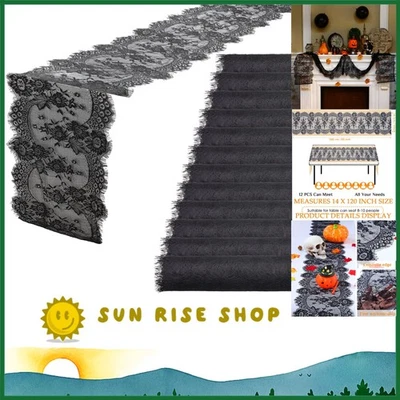 Vintage Black Lace Table Runner Set, 12 Pcs 14 x 120 Inch for Special Occasions - Image 1 of 4