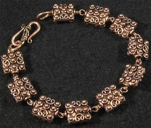 Bracciale catena maglia perline quadrate stile Bali rame puro 7 1/4" interno 8 1/4" - Foto 1 di 3