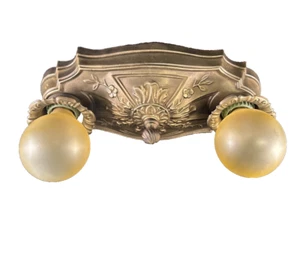 Antique Brass 2 Light Flush Mount Fixture - Picture 1 of 9