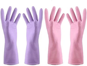 2 Pairs Household Rubber Gloves for Cleaning Dishwashing Gloves Purple Pink M - Picture 1 of 7