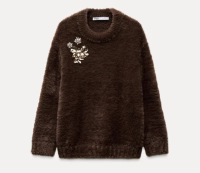 Suéter Zara Mujer S Marrón Imitación Piel Tejido Con Broche Pullover 5755/118 Nuevo Con Etiquetas Foto 1 de 4