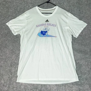 Kansas Jayhawks Men Shirt 2XL XXL Adidas White Short Sleeve Tee NCAA Track Field - Picture 1 of 6