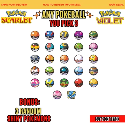 Pokémon Scarlet and Violet - PICK 3 POKEBALLS 🔥RARE🔥 + ✨SHINY✨ BONUS! - Image 1 of 2