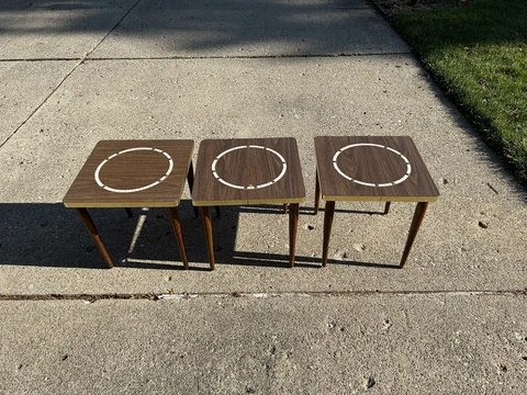 Set of 3 MCM VTG Wooden Stacking Tables 1960’s TV Snack Trays Cover