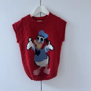 Kids Hand Knitted Donald Duck Vintage Disney Knit 70s Tank Top - Picture 1 of 4