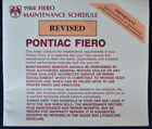 1984 Pontiac Fiero "Revised" Maintenance Schedule
