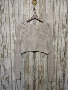 KIMCHI BLUE Wool Blend Crop Sweater Cream Chunky Knit Extra Long Sleeves Small - Picture 1 of 9