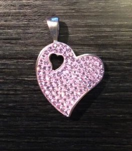 EDLER SCHMUCK 925 SILBER ROSA KRISTALL OFFENES HERZ ANHÄNGER. EJJ - Bild 1 von 5