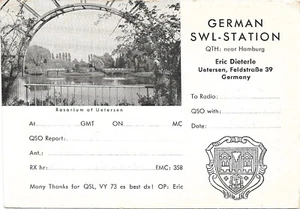 QSL QSO Karte CB AMATEURFUNK POSTKARTE 1958 DEUTSCHER SWL STATION Rosarium von Uetersen - Bild 1 von 2