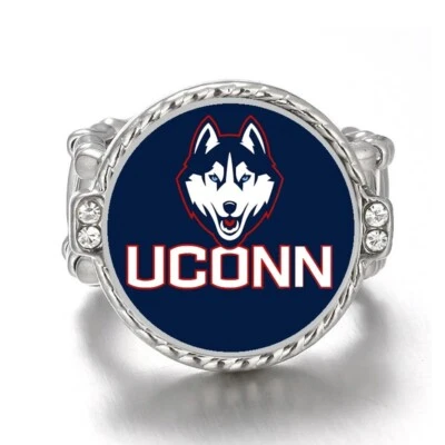 Anillo de plata con acento de cristal UConn Huskies para mujer con paquete de regalo D12 Foto 1 de 4