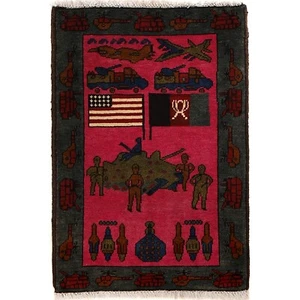 Hand Knotted Afghan Oriental Light Weight Hanging Home Pink Rug 1'9x2'8ft G24150 - Picture 1 of 2