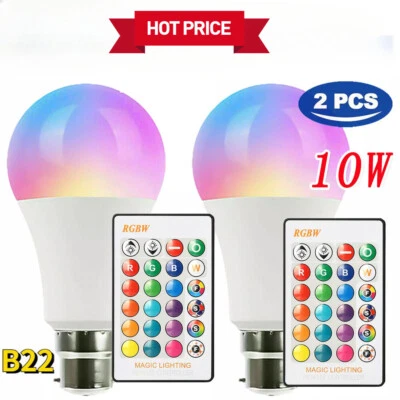 2X B22 RGB Led Light Bulb 16 Colour Changing Remote Control Bayonet Ambient Lamp - Image 1 of 4
