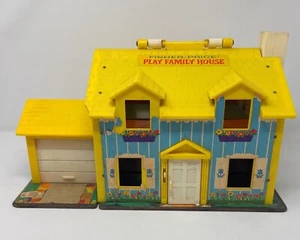 1969 Vintage Fisher Price Little People Play Family HOUSE BLUE Yellow Roof - Picture 1 of 4