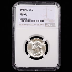 1950-D Washington Quarter 25c - NGC GRADED MS66 - Gentle Color in Fields - Picture 1 of 4