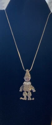 VTG Sterling Silver 925 Chain  Articulated Happy Clown Pendant & Marcasite Eye - Image 1 of 4