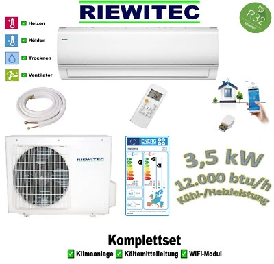 Split Inverter Klimaanlage RIEWITEC 3,5 / 3,8 kW, R32, 4 m K-Leitung + WiFi A++ - Bild 1 von 4