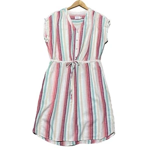 Vestido Time & Tru Shift Talla M (8-10) Multi Rayas Mezcla de Lino Bolsillos Cintura Ajustada - Imagen 1 de 6