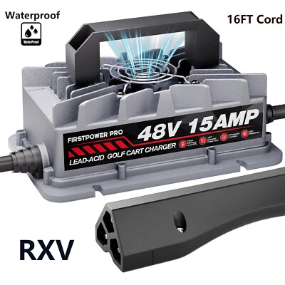 FIRSTPOWER PRO 48 Volt 15 AMP Golf Cart Battery Charger 3 Pin Triangle Plug For EZGO RXV TXT