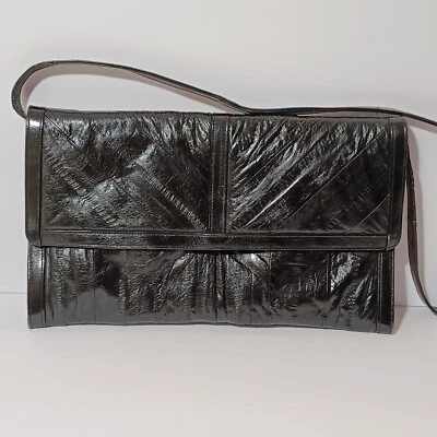 Cartera de piel de anguila negra de colección años 80 correa de hombro extraíble 12x7 pulgadas  Foto 1 de 4