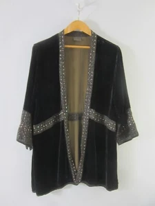 Exotic Brand Womens Large Navy Blue Brown Velvet Tunic Shirt Sequins Silk L - Picture 1 of 13