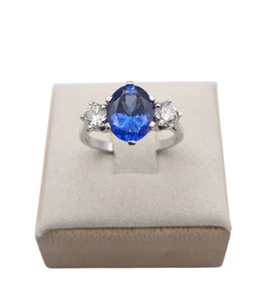 Platinum Tanzanite and Diamond Ring | Brilliant Quality Tanzanite - Picture 1 of 7