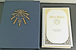 Holy Bible Dove of Peace Catholic Edition Hard Cover Gold Gilded w Storage Box - Picture 1 of 6